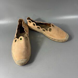 Chloe Flo Suede Gold Grommet Scalloped Espadrille Flats Women's Nude Pink, 37